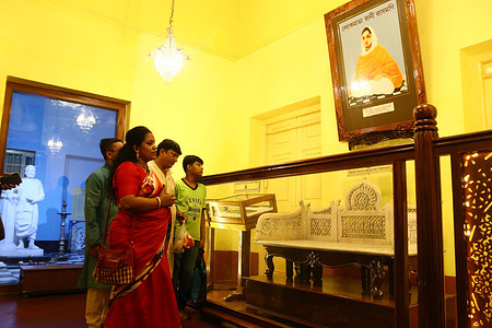 West Bengal CM Mamata Banerjee after the inauguration of museum, Devotees visit the museum at Dakshineswar temple in Kolkata. Chief Minister Mamata Banerjee on Thursday while inaugurating a light and sound show and a museum said that Dakshineswar is the number one international tourist spot in West Bengal.