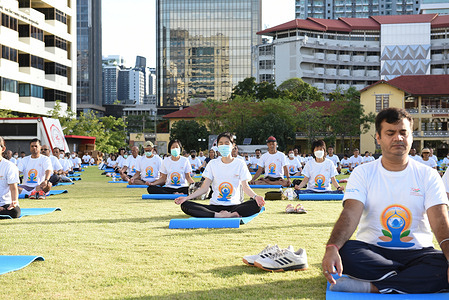The 8th International Day of Yoga, by Embassy of India, Bangkok from 6:30 am. at the Srinakharinwirot University Grounds, Soi Sukhumvit 23, Khet Watthana, Krung Thep Maha Nakhon, where the government relaxed the section, prevention of covid-19 for people to return to normal life and disease is endemic.