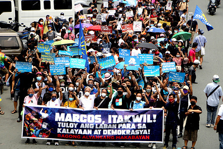 Various militants group gathered to show their disappointments for the next Philippine presidents during their protest at Plaza Miranda while the son of Dictator Ferdinand “Bong-Bong Marcos Jr. took his oath taking as the 17th President of the Philippines at National Museum of Fine Arts in Manila City few kilometers from the protesters on June 30, 2022.