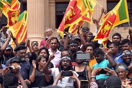 Anti-government protest in front of the Presidential Secretariat as the Sri Lankan parliament elects Ranil Wickremesinghe as the 8th Executive President by a majority vote.
