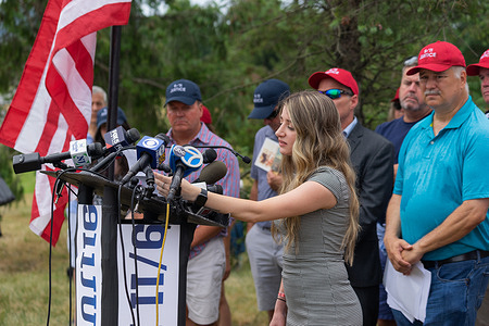 Family and friends of the September 11 Justice Organization held a press conference to protest at Bedminster, N.J. where former President Donald J. Trump who once blamed Saudi Arabia for the attacks on the U.S. is not having the LIV Golf tournament.