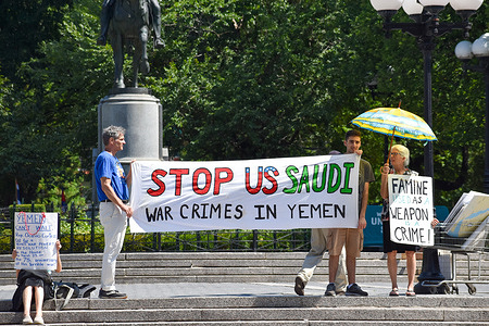 Demonstrators gathered at Union Square, New York City during the Vigil against the War in Yemen.