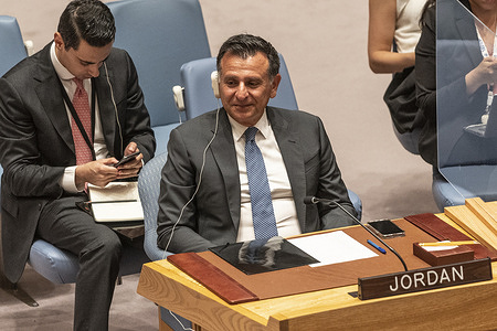 Mahmoud D. Hmoud, Permanent Representative of Jordan to the United Nations, attends the Security Council meeting on the situation in the Middle East, including the Palestinian question at UN Headquarters