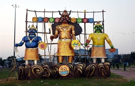 The 50-feet-tall Ravana ahead Dussehra Festival in Kolkata.