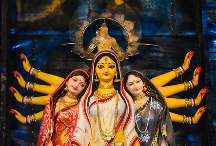 A Durga idol is placed inside a pandal or a temporary platform on the occasion of the Durga Puja festival in Kolkata.