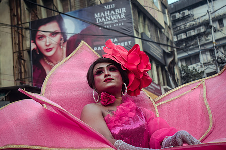 A participant attends Rainbow Pride Walk, an event promoting gay, lesbian, bisexual, and transgender rights, in Kolkata.