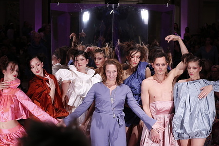 Anja Gockel presents her winter collection 2023/24 with the motto "seven senses" during the Berlin Fashion Week in the Hotel Adlon Kempinski. The picture shows models from the collection of Anja Gockel.