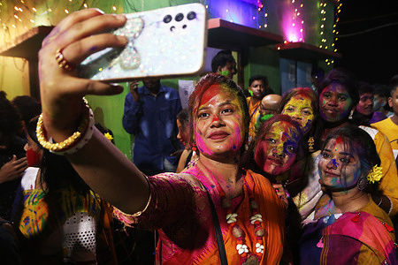 Teenagers celebrations to mark Holi, the spring festival of colours, in Near Kolkata on March 5, 2023.