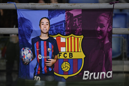 Supporters of FC Barcelona during the Quarter-finals, 1st leg UEFA Women's Champions League between A.S. Roma and FC Barcelona on March 21, 2023 at the Stadio Olimpico in Rome.