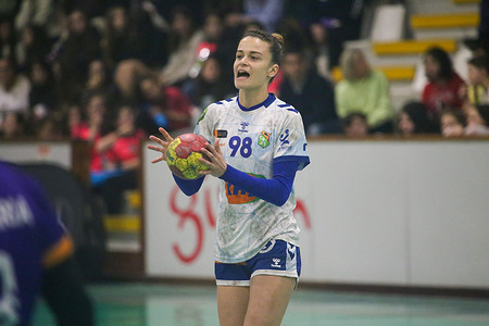 Gijon, SPAIN: The player of the KH-7 BM. Granollers, Martina Capdevila (98) with the ball during the 20th Matchday of the Iberdrola League 2022-23 between Motive.co Gijon and KH-7 BM. Granollers with a defeat of the locals by 18-23 on March 25, 2023, at the Palacio de La Arena, in Gijon, Spain.