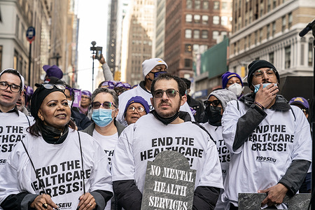 Hundreds of 1199SEIU health care workers staged a rally and march to Governor office. They protested against health care cuts in Governor Kathy Hochul’s budget on Medicare. They chanted they need money because they underpaid.