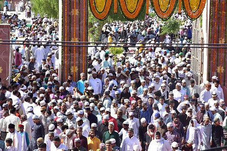 Indian Muslims offer Eid al-Fitr prayer at the Idgah. Eid al-Fitr marks the end of the fasting month of Ramadan.