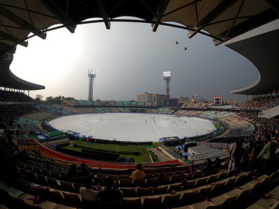 Black Clouds hover over the Edan Garden Cricket Stadium before the Rainfall in Kolkata,India