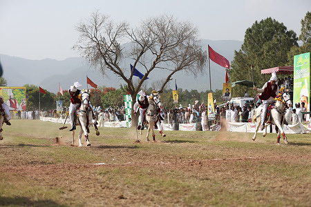 A horse rider participates in Tent Pegging game in Islamabad. Tent Pegging competition was organized to mark the arrival of Spring season in Pakistan.
