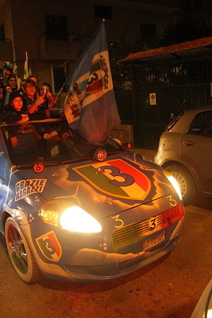 Celebrations and carousels of the SSC Napoli supporters for the victory of the Serie A football championship.