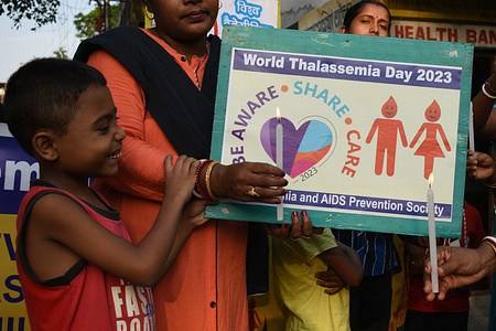 Thalassemia and AIDS prevention society members celebrated World Thalassemia Day by flying a hot air balloon. Thalassemia Day is observed to raise awareness about the blood disorder among people.