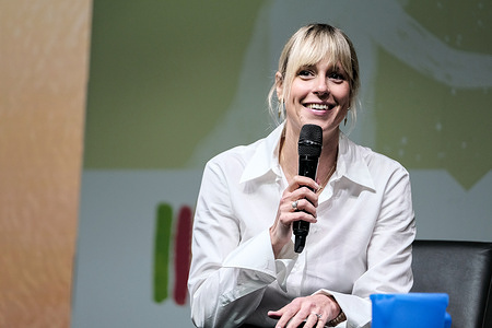 The Olympic swimming champion Federica Pellegrina presents her biography with the book "Oro" at the International Book Fair.