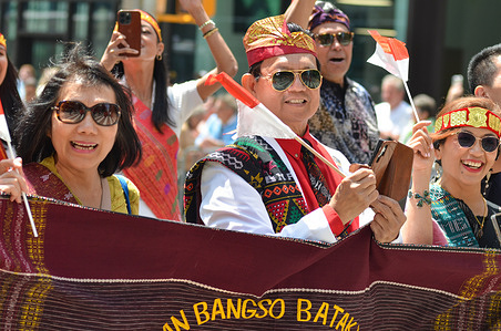Indonesian participants march down Sixth Avenue during the Asian American and Pacific Islander Cultural and Heritage Parade in New York City, on May 21, 2023.