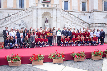 Award ceremony of the AS Roma women's soccer team in Piazza del Campidoglio in Rome