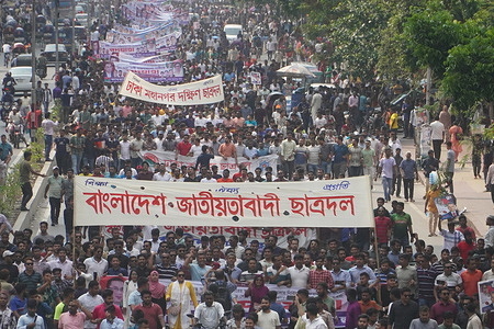 Activists of the Bangladesh Nationalist Party (BNP) are taking part in a protest march to put forward their 10-point demand, including the holding of the next general elections under a non-partisan interim government.