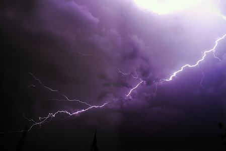 Bikaner: Bolts of lightning are seen in the sky during a thunderstorm, in Bikaner on Thursday nightDINESH GUPTA BIKANER-09414253300