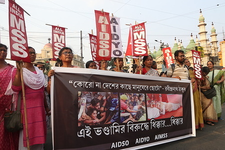 SUCI (Communist) activists protest rallies and blocked the street to support the Indian wrestlers' atrocities whilst they protest against Brij Bhushan Singh, the wrestling federation chief over allegations of sexual harassment and intimidation in Kolkata.