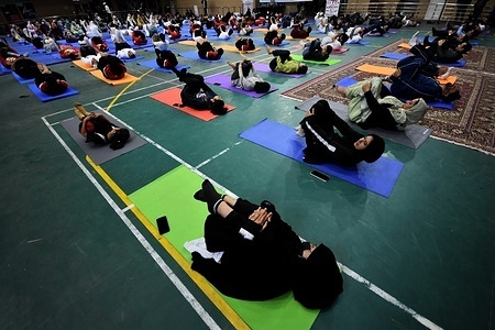 Participants perform Yoga exercises to mark "Yogotsav" in Srinagar in connection with countdown to International Yoga Day-on June 21, 2023.
