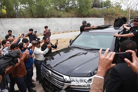 A vehicle carrying former Pakistan's Prime Minister Imran Khan leaves from Islamabad High court after Khan was granted bail in multiple cases.