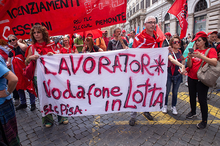 Demonstration in Piazza Santi Apostoli in Rome organized by the telecommunications workers' unions.