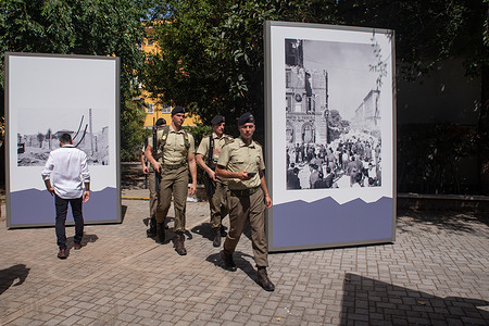Detail of exhibition of historical photographs and street art works "July 19, 1943: San Lorenzo 80 years after the bombing" in San Lorenzo district in Rome