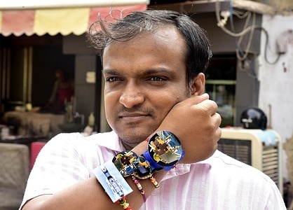 Bikaner, Aug 23 A man shows special rakhis depicting ''Chandrayaan'' and wishes for the successful lunar landing of ISRO''s ''Chandrayaan-3'' on the surface of the Moon, in Bikaner on Wednesday.DINESH GUPTA BIKANER-09414253300