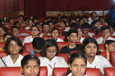 School students live observing remotely the launch of 'Aditya-L1' spacecraft through the PSLV-XL(C57) rocket at the Birla Industrial & Technological Museum, Kolkata. The spacecraft shall be placed in a halo orbit around the Lagrange point 1 (L1) of the Sun-Earth system, which is about 1.5 million km from the Earth. It is designed and developed by the Indian Space Research Organisation (ISRO) and various other Indian research institutes and being launched from the Satish Dhawan Space Centre, India.