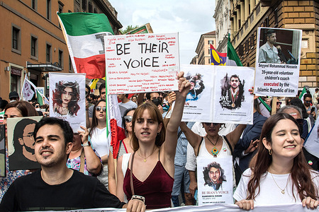 Demonstration in Rome and in many other cities in Italy and around the world, on the anniversary of the death of Mahsa Amini, 22, who was killed in a detention center in Iran by the morality police because she did not wear the veil properly.