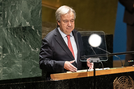 Secretary-General Antonio Guterres speaks during general debate of the 78th Session of the General Assembly of United Nations at Headquarters in New York