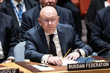 Russian Ambassador Vassily Nebenzia raised objections during the Security Council meeting on maintenance of international peace and security at UN Headquarters. The theme of the meeting is Upholding the purposes and principles of the UN Charter through effective multilateralism: maintenance of peace and security of Ukraine was set on the basis that Russia invaded sovereign country - Ukraine and violated UN Charter.