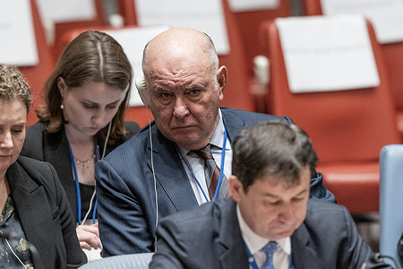 Grigory Karasin Chair of the Federation Council Committee on Foreign Affairs attends Security Council meeting on situation in Azerbaijan region of Nagorno-Karabakh at UN Headquarters in New York