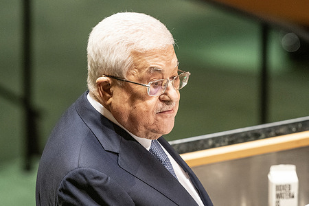 Mahmoud Abbas, President of the State of Palestine speaks at UN General Assembly plenary meeting at UN Headquarters.