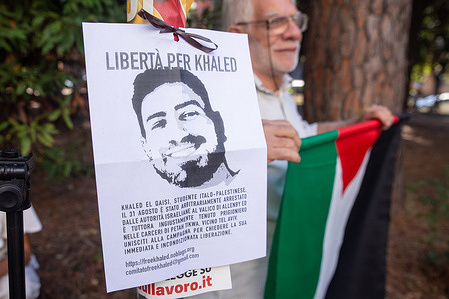 Demonstration organized by "Free Khaled" committee in front of the RAI headquarters to ask for the release of the young Italian-Palestinian student Khaled El Qaisi, who has been in prison in Israel since 31 August.