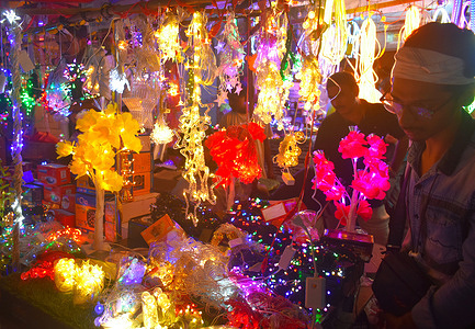 Vendors selling decorative lights ahead of the Diwali festival.
Diwali is known as the festival of lights for Hindus and is celebrated in late October or early November.