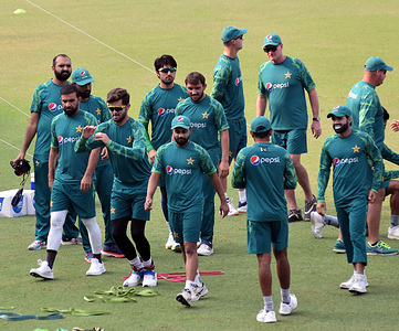 Pakistan’s cricketers attends a practice session at the Eden Gardens in Kolkata on November 08, 2023, on the eve of their 2023 ICC Men's Cricket World Cup one-day international (ODI) match against England.