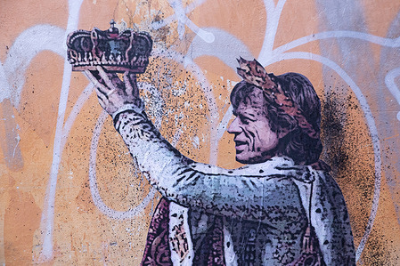 Detail of new mural created in Rome in Vicolo del Fico by the artist TvBoy, entitled "The Coronation"
