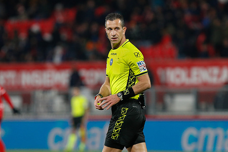 Italy, Monza, november 11 2023: Daniele Doveri (referee) waiting for a goalkeeper-throw in the second half during soccer game AC Monza vs Torino FC, day 12 Serie A 2023-2024 U-Power Stadium