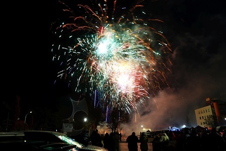 Brandenburg: A fireworks display at the shopping centre in Strausberg in Märkisch Oderland.