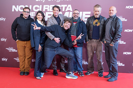Cast attends the photocall of the TV series "Non ci resta che il calcio - La Serie" at The Space Cinema Moderno in Rome