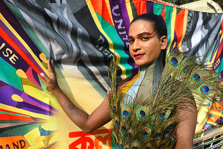 A participant takes part in the Kolkata Pride March, an event promoting gay, lesbian, bisexual, and transgender rights, in Kolkata, India on 17 December 2023.