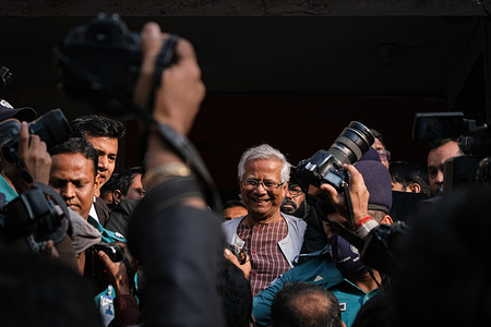 Dr. Muhammad Yunus has appeared in front of media personnel after he has been sentenced for six months and BDT. of 25,000 for violating labor law and granted one month bail by Dhaka Labor Court for a case filed by Department of Inspection for Factories and Establishments in Dhaka.