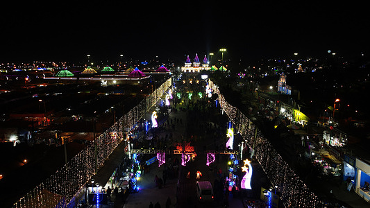 An Aerial view of Kapilmuni Temple illuminated ahead of ''Makar Sankranti'' festival (commonly known as ''Gangasagar mela'') at Sagar Island, in the eastern Indian state of West Bengal, on January 12,2024. Thousands of Hindu pilgrims are preparing to take the annual holy dip at Gangasagar, where the Ganges River meets the Bay of Bengal, on the auspicious day of Makar Sankranti, which falls on January 14.
