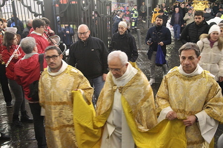 Celebrating San Mauro Abate , with a procession on street city of Casoria,in province of Naples,in picture GV