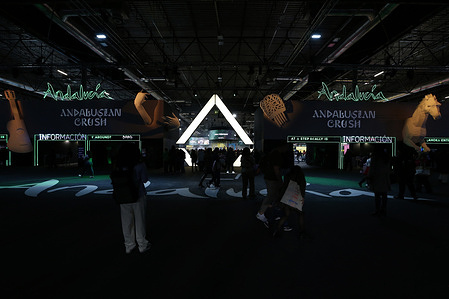 MADRID, SPAIN - JANUARY 27: Appearance of various installations in the multisensory pavilion of the autonomous community of Andalusia on Saturday, January 27, 2024, during the International Tourism Fair (FITUR), at the Ifema Madrid, in Madrid (Spain). The multisensory pavilion 'Andalusian Crush' has won the award for the best exhibitor in the autonomous community of the FITUR in its 44th edition, awarded by the organization of the meeting. Experts in marketing, image, ephemeral architecture and communication have recognized "how the spectacular 'Andalusian Crush' campaign is translated into spatial language, with a strong technological commitment that manages to show the beauty of its destinations and the vast intangible heritage it possesses, through of an immersive experience". The Andalusian pavilion has a larger surface area in this year's edition, with 6,500 square meters, 1,200 square meters more than in 2023, and is inspired by the concept of the destination's new campaign 'Andalusian Crush' to influence the values community differentials. The common thread at FITUR is to show the Andalusian exhibitor as a pavilion that shows balance between innovation and tradition, emphasizing a message of sustainability, professionalism, technology and experiences, to convey the emotions of Andalusia to the visitor. As described by the Board in a note, the Andalusian pavilion is a space with identity and versatility, which allows an overall vision of the destination and with greater differentiation between the final public and professionals. Andalusia has broken a record by reaching 33.9 million tourists in 2023, which represents an increase of 9.9% compared to last year and 4.3% more than what was registered in 2019. In addition, the data indicates because the Andalusian community has been the preferred national destination for Spaniards to stay in their hotels with 21.2% of the total, far ahead of Catalonia, the Valencian Community, Madrid or the islands. By 2024, the go