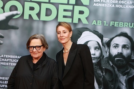 Berlin: The photo shows Agnieszka Holland (director), a Polish film director and screenwriter and Maja Ostaszewska (leading actress) before the Berlin premiere of "GREEN BORDER" on the red carpet in front of the Delphi Filmpalast.